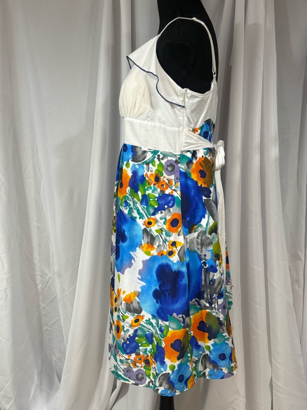 Janette Plus White Bodice Blue & Orange Floral Midi Sundress - Picture 3 of 7